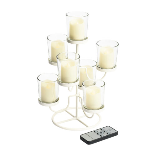 Candeliere Metallo Bianco e Bicchierini Vetro con 7 Candele